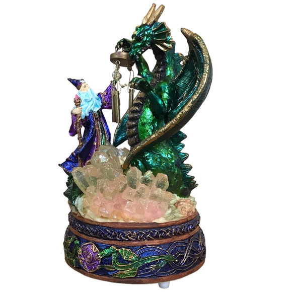 Vintage Musical Sculpture Fantasy Wizard And Dragon Crystals And Wind Chime - Picture 10 of 16